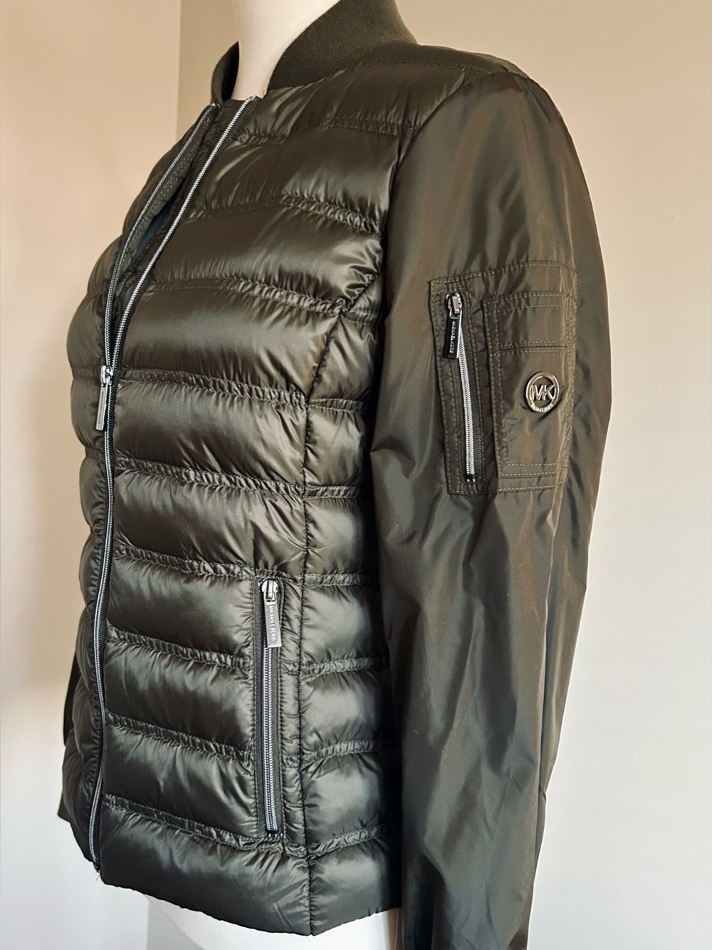 NWOT - MICHAEL Michael Kors Packable Quilted Down Fill Jacket in Khaki Bronze